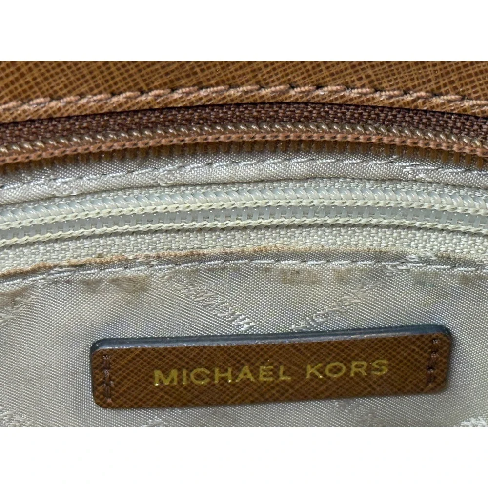 Michael Kors Jet Set East West Tote Brown Saffiano Leather Gold Chain Bag - Picture 10 of 12